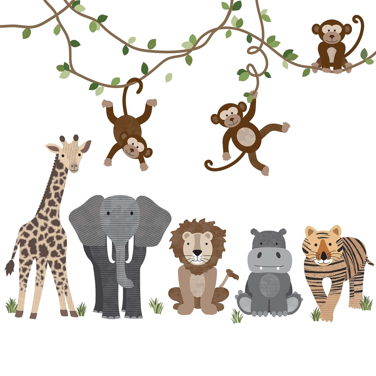 Wall Dressed Up Safari Animals and Monkey Fabric Wall Decals