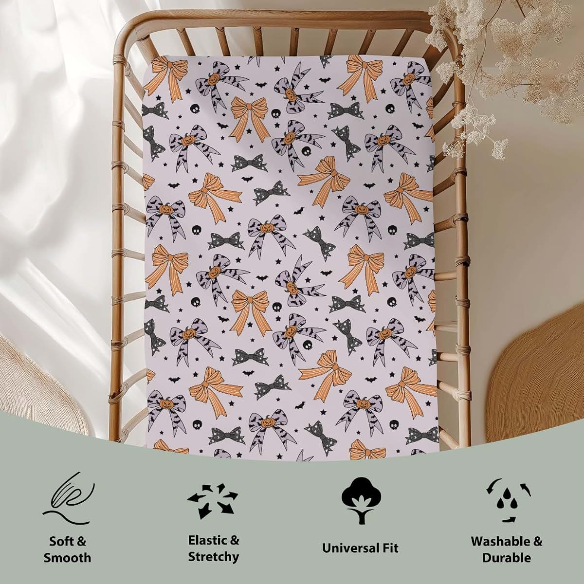 Spooky Bows Fitted Crib Mattress Sheet for Standard or Toddler Crib