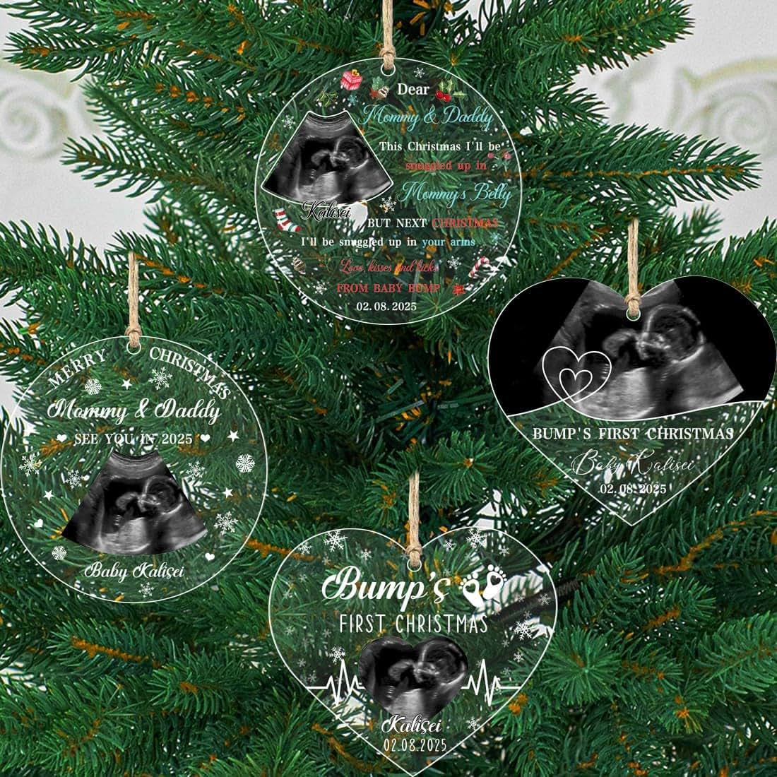 Mlooihfd Custom Photo Love Kisses and Kicks from Baby Bump,Personalized Family Christmas Ornament,Xmas Keepsake Gift (photo 2)
