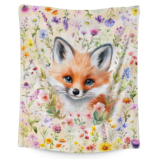 MEETUHONEY Fox Blanket for Kids - 30" x 40" Fox Gifts for Girls - Plush Flannel Toddler Throws Stuff for Crib, Couch