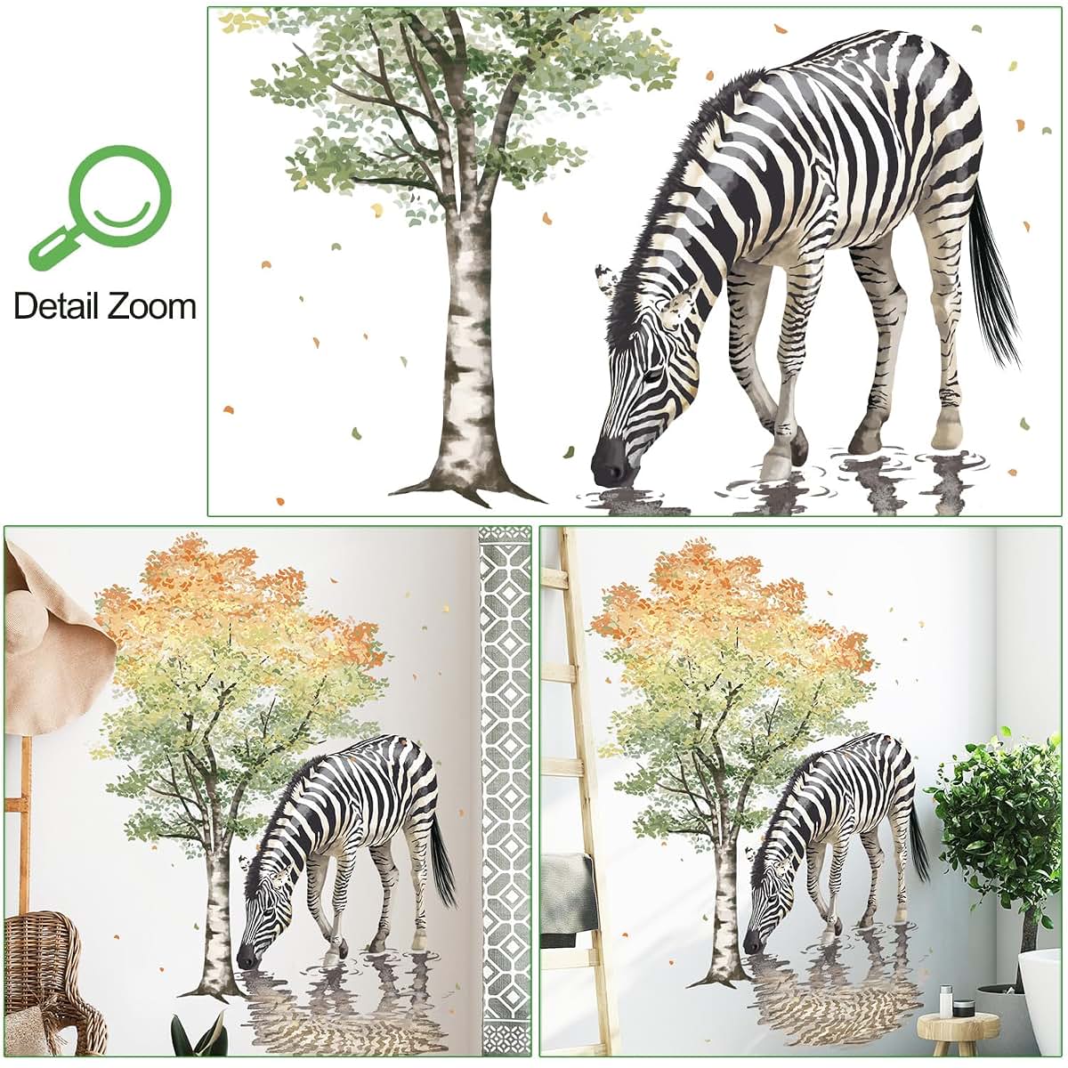 DTLIFEK Colorful Giant White Birch Tree And Zebra Wall Decal