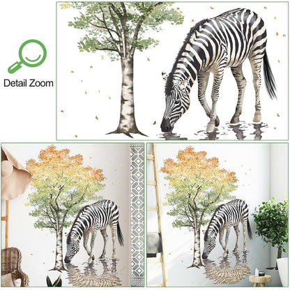 DTLIFEK Colorful Giant White Birch Tree And Zebra Wall Decal