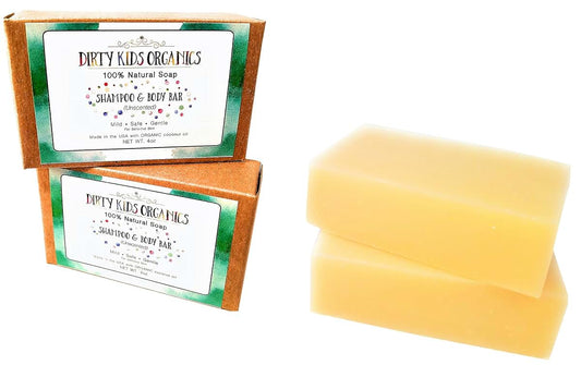 Dirty Kids Organics, LLC 2 Pack Baby & Kid Shampoo & Body Wash Bar Soap 4 Oz Long Lasting Bars | Natural & Organic