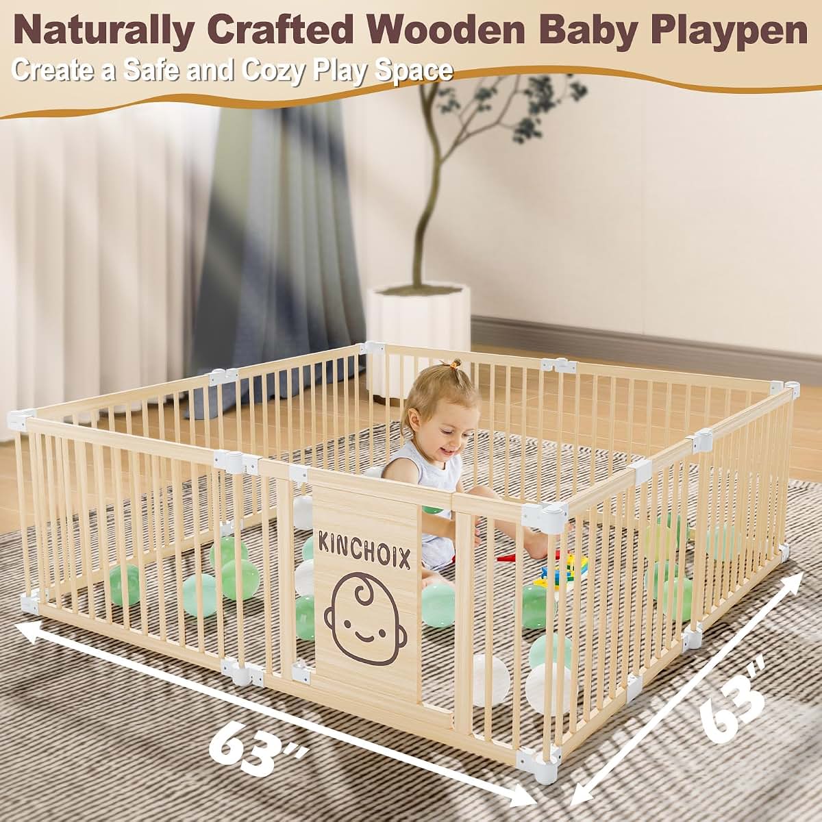 Playpen & Baby Gate | Solid Wood Play Area for Toddlers