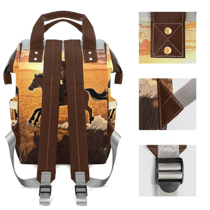 YallLocoMo Personalized Diaper Bag Backpack Gift CowGirl Sunset Horse Cute Versatile Travel Bag: Large Capacity & (photo 4)