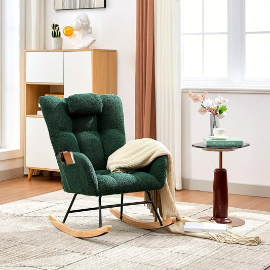 PrecisionAuto Teddy Upholstered Glider Rocking Chair, Small Size Nursery Nursing Rocker for Bedroom Living Room &