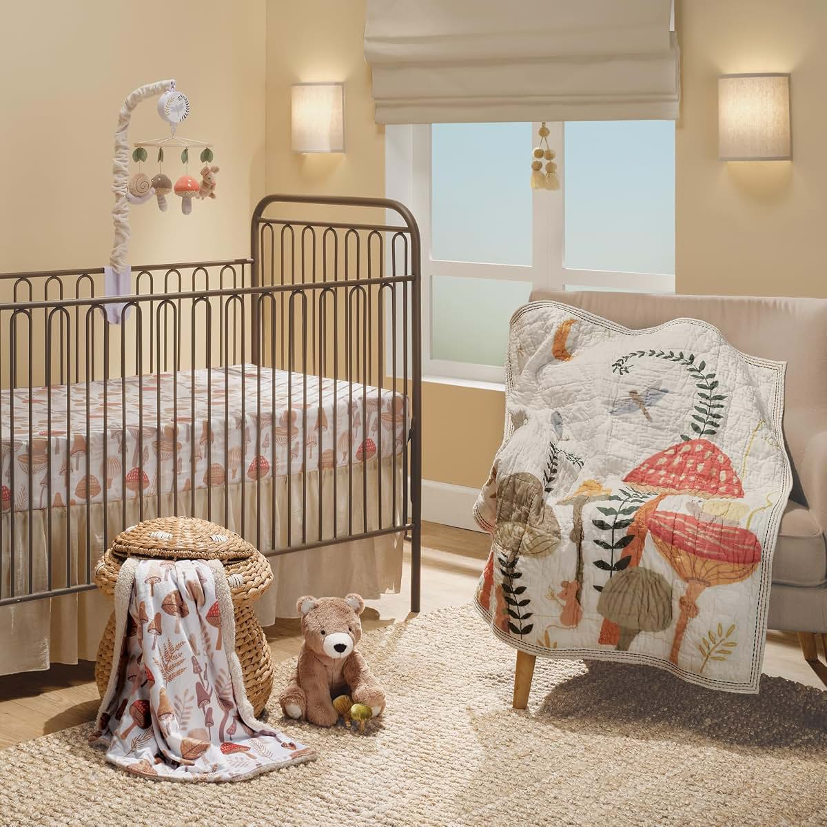 Lambs & Ivy Mushroom Meadow 3-Piece Organic Cotton Crib Bedding Set