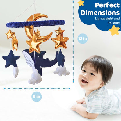 TINITIGIES Whale Hanging Mobile Navy Felt Whale Gold Foil Nursery Decor