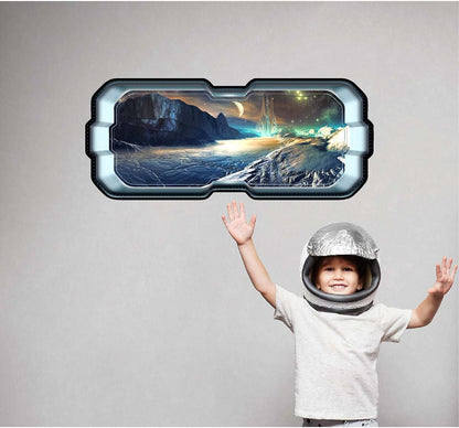Stickit Graphix SpaceScape Alien Lunar Outpost Wall Decal 3D Window Porthole