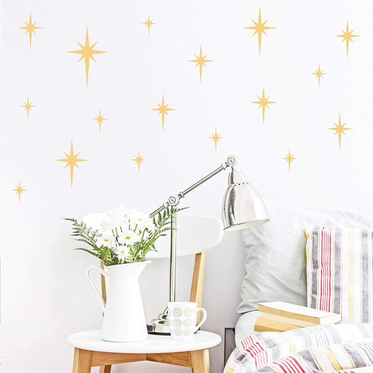 GESTYZ Retro Star Vinyl Wall Decals Matte Gold Nursery Decor