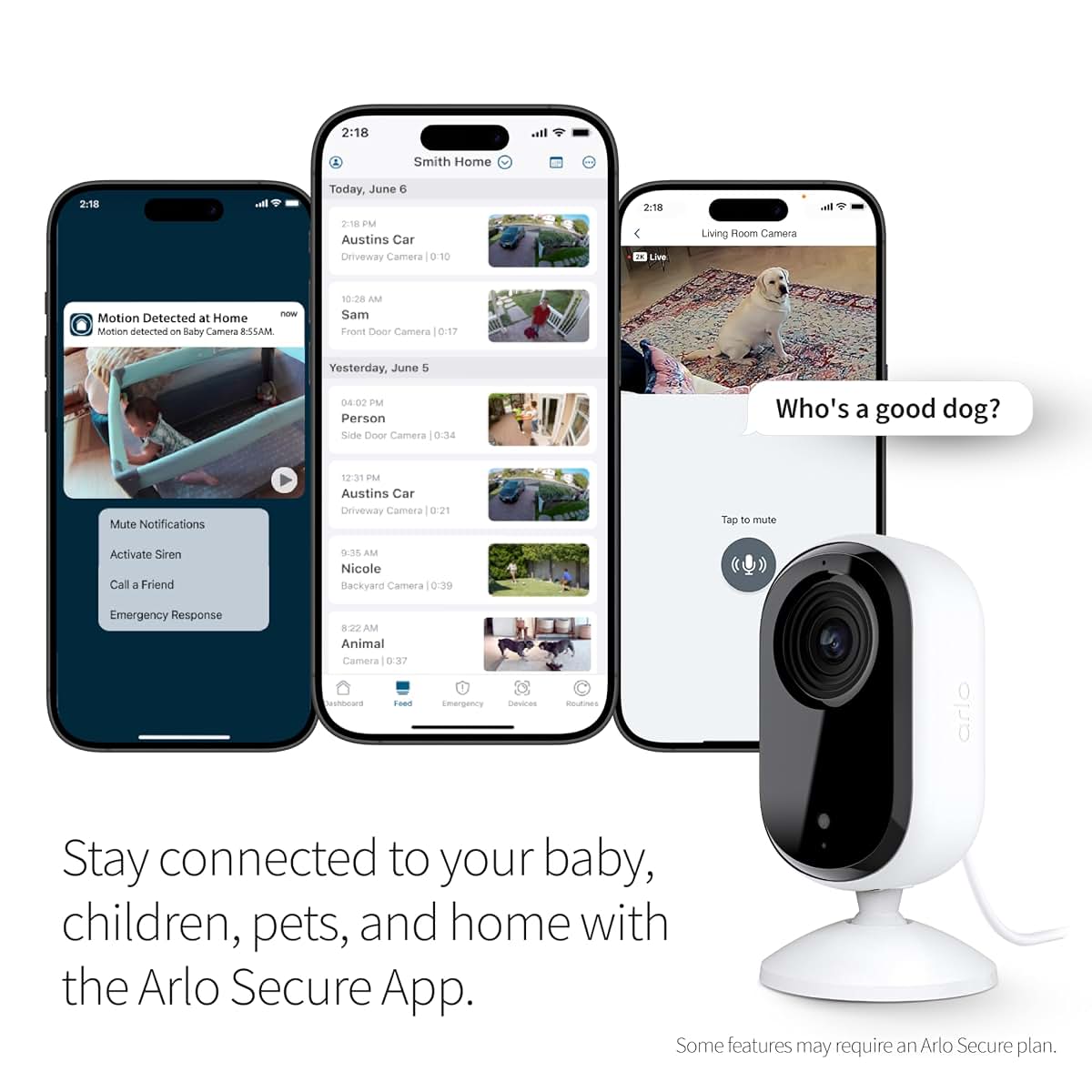 Arlo Essential Indoor Security Camera 2K 2-Camera Bundle, White, Wired Plug-in