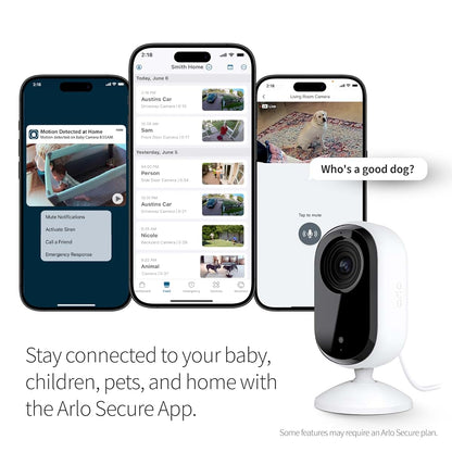 Arlo Essential Indoor Security Camera 2K 2-Camera Bundle, White, Wired Plug-in