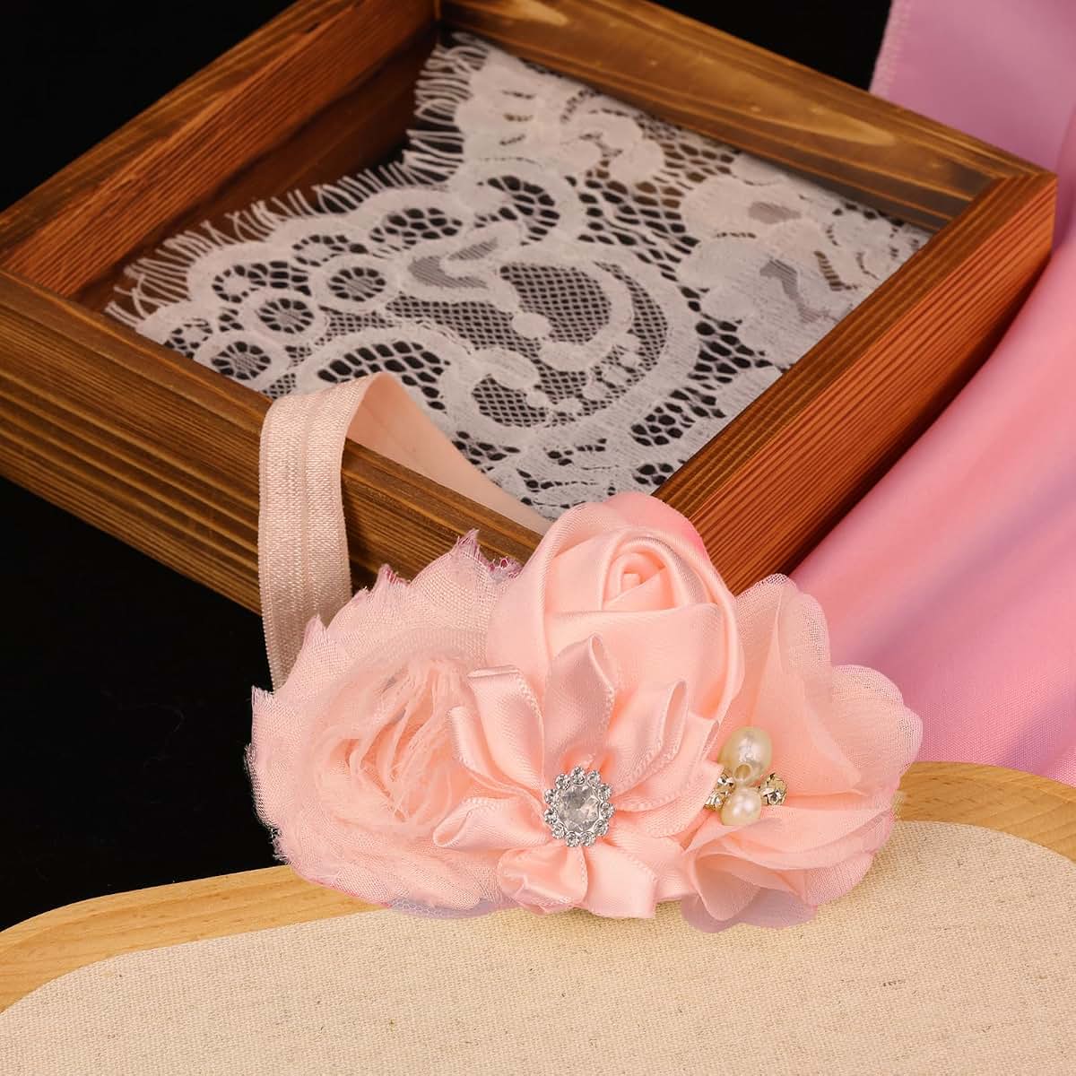 Kenjudess Baby Girls Rose Flower Headband Crystal Crown Elastic Hair Band