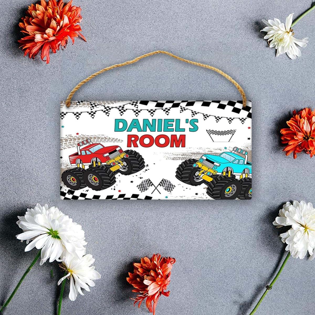 Cusdecor Personalized Monster Truck Door Sign For Kids Bedroom