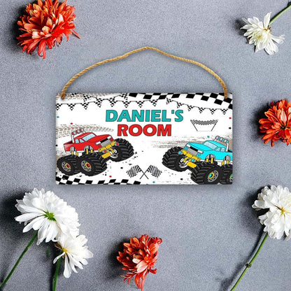 Cusdecor Personalized Monster Truck Door Sign For Kids Bedroom