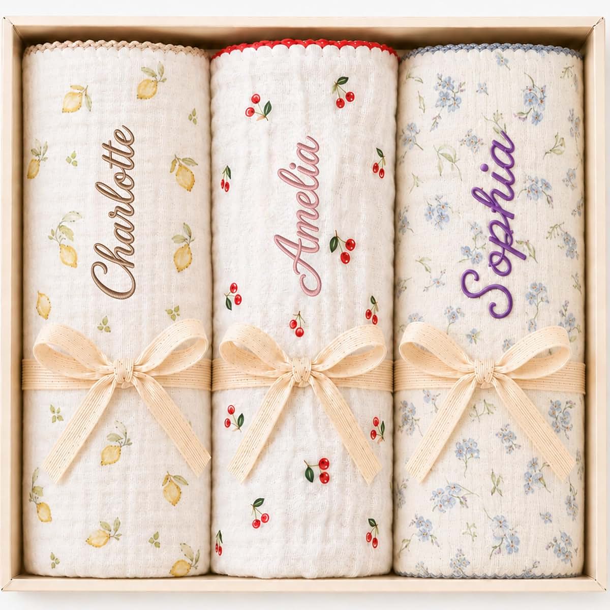 Kryvoxc Personalized Muslin Cotton Baby Blankets, Newborn Girl Boy Gifts, Swaddle | Breathable cotton, name embroidery
