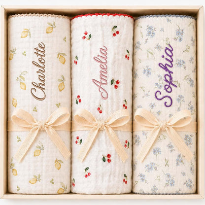 Kryvoxc Personalized Muslin Cotton Baby Blankets, Newborn Girl Boy Gifts, Swaddle | Breathable cotton, name embroidery