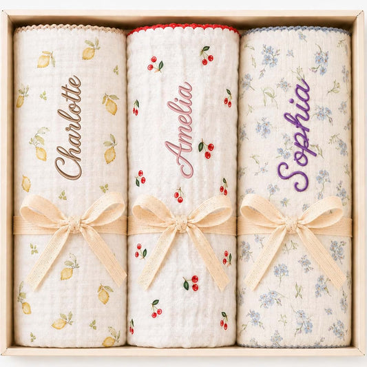 Kryvoxc Personalized Muslin Cotton Baby Blankets, Newborn Girl Boy Gifts, Swaddle | Breathable cotton, name embroidery