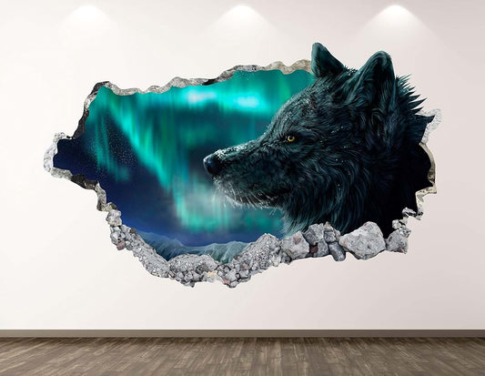 West Mountain Wolf Wall Decal Art Decor 3D Smashed Kids Animal Sticker Mural Nursery Boys Gift BL20 (50"W X 30"H)