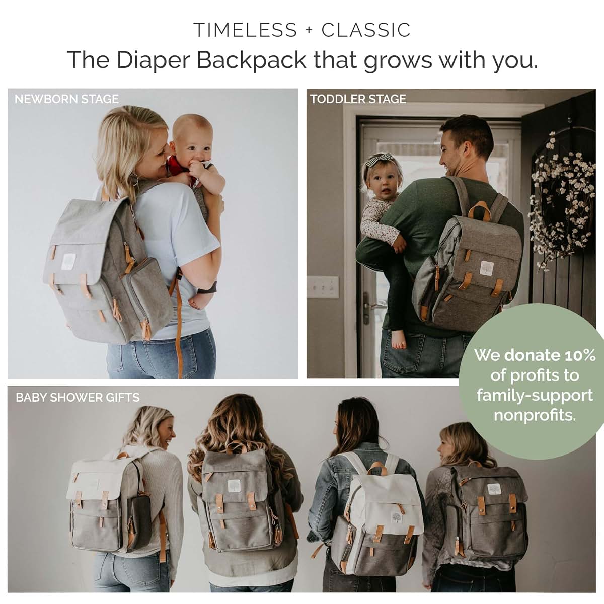 Parker Baby Co. 8-Year Original Birch Diaper Backpack Gray Insulated Bottle Pockets Stroller Straps