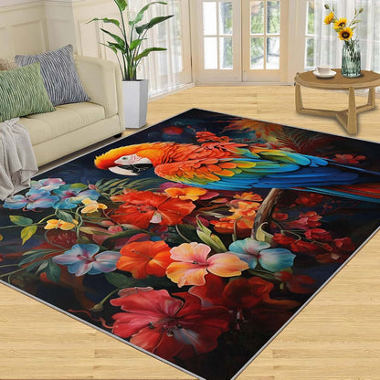 HYGIUID 4x5 Macaw Area Rugs - Parrot Rug for Entryway, Tropical Avian Washable Entry Way Rugs Kids Carpet for Inside