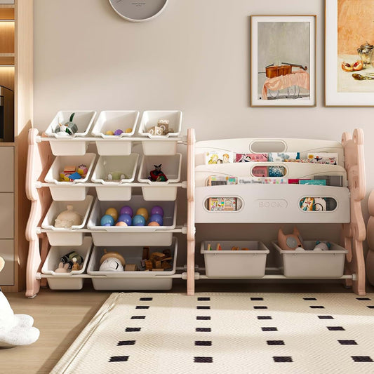 Legendstone Kids Toy Organizer with 12 Storage Bins, Toy Storage Cabinet Unit with Bookshelf for Kids' Toys, Children