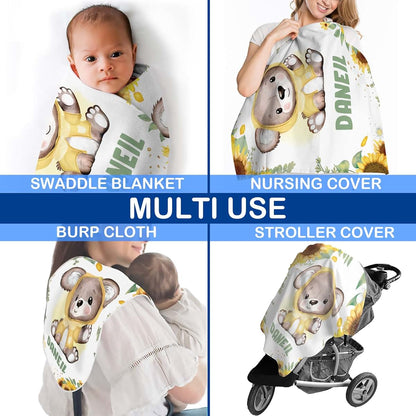 Voz Personalized Baby Blankets with Name, Customized Baby Blankets for Boys - Bear Baby Blanket, Best Gift for Baby (photo 3)