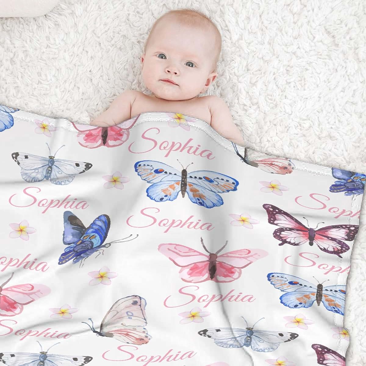 BabyOneStop Personalized Custom Name Blanket With Pink Butterfly Print