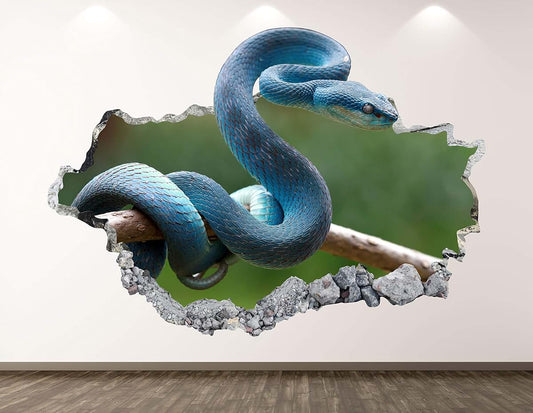 West Mountain Blue Snake Decal Art Decor 3D Rattlesnake Sticker Mural Nursery Boys Gift BL34 (22"W x 14"H)