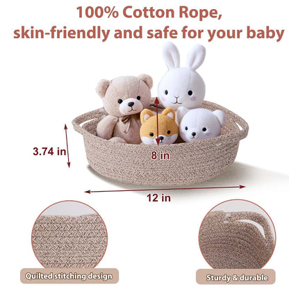 LWYMX Small Woven Cotton Rope Storage Baskets with Handle, 3 Pack Brown