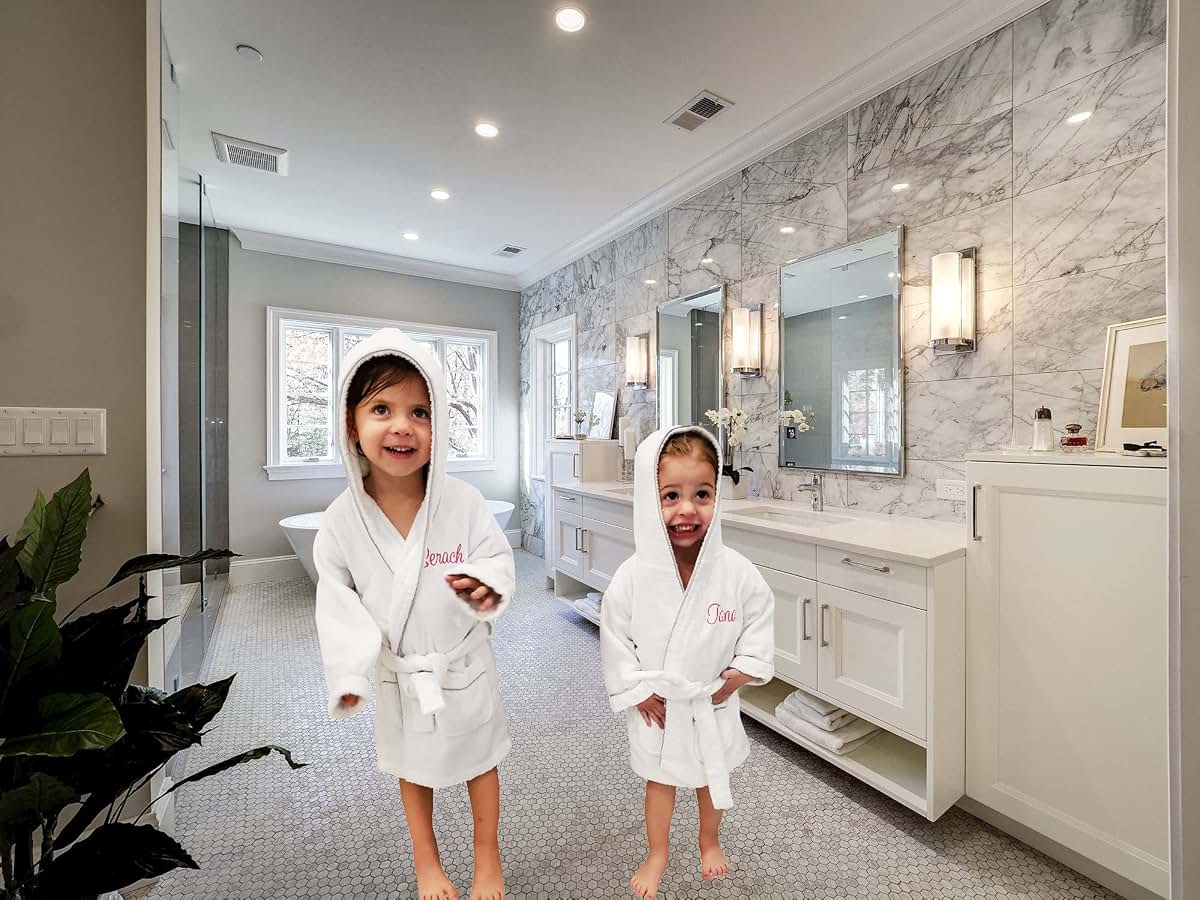 Dream Embroidery PERSONALIZED Baby Bathrobe -Toddler Bath robe Custom Monogram Embroidered Terry Robe (Grey, 6-8 Years) (photo 3)