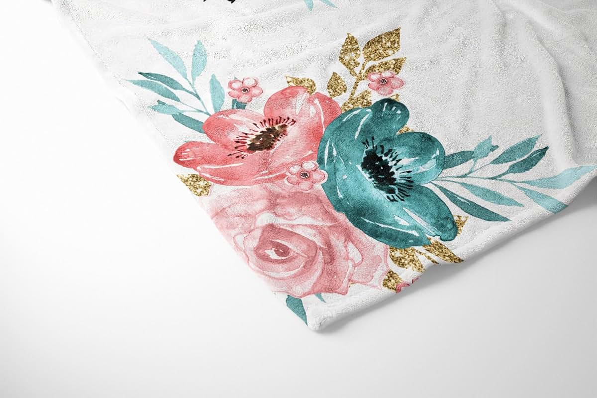 UnoCo Boho Baby Girl Blanket, Personalized Floral Name Blanket, Boho Nursery Bedding (photo 2)