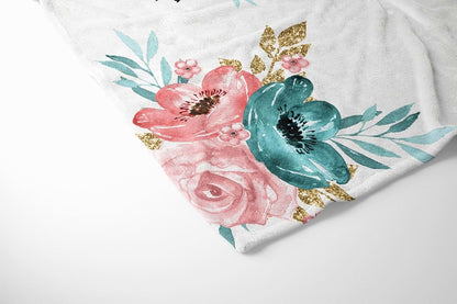 UnoCo Boho Baby Girl Blanket, Personalized Floral Name Blanket, Boho Nursery Bedding (photo 2)