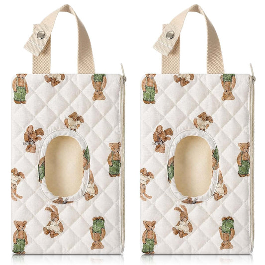 CrystalSylara Bear Quilted Diaper Wipes Pouch Set