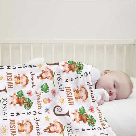 Buyyet Personalized Monkey Name Blanket for Babies and Kids