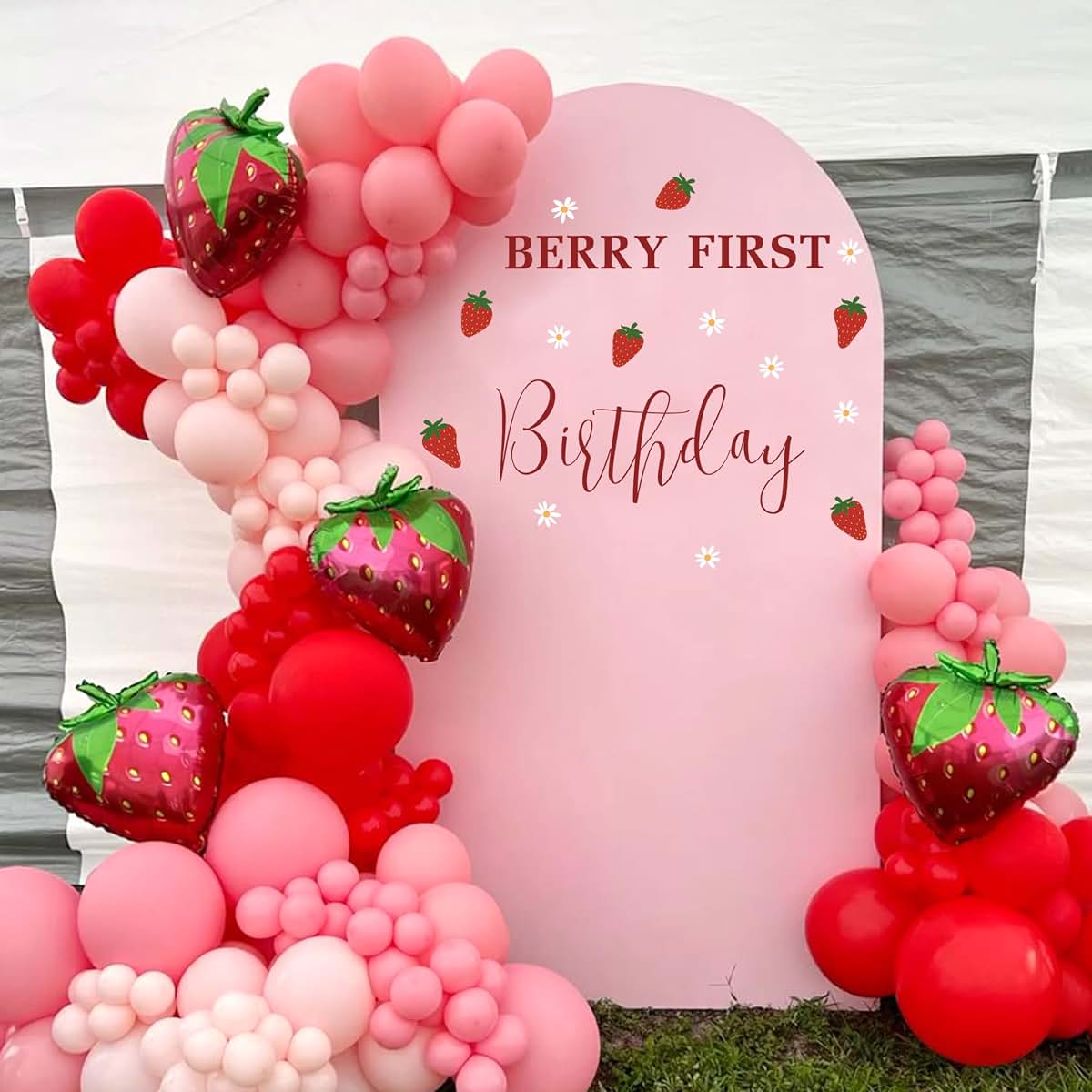 Strawberry First Birthday Backdrop Wall Sticker | Pink Party Decor