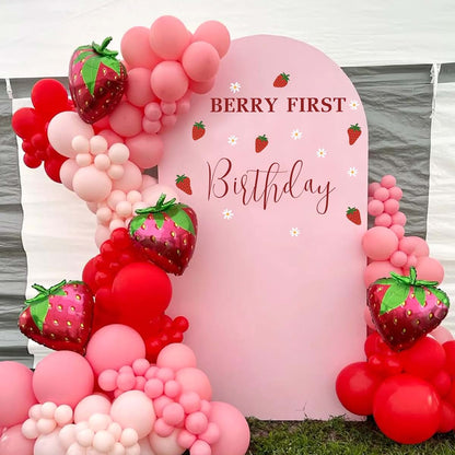Strawberry First Birthday Backdrop Wall Sticker | Pink Party Decor