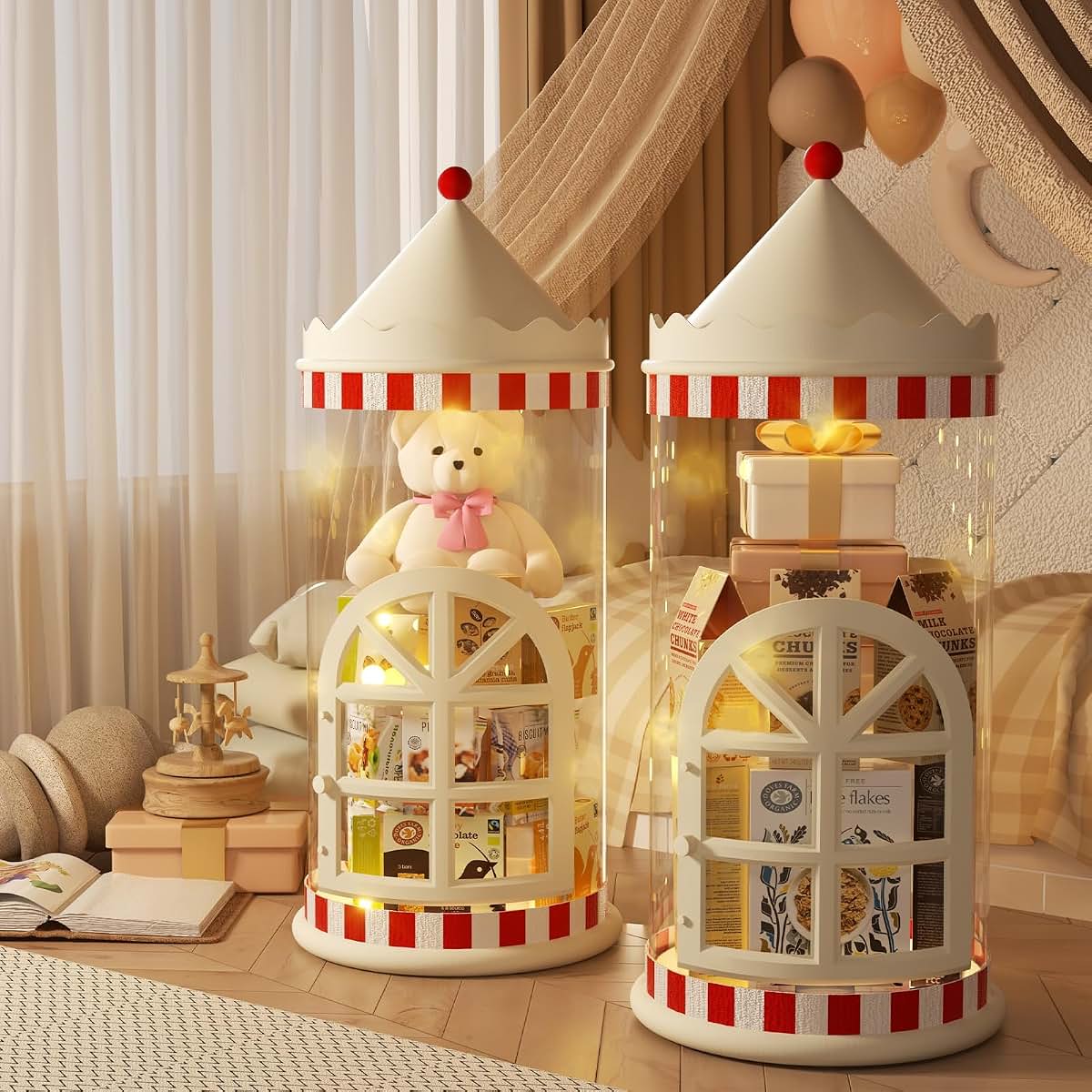 LUFOFOX Transparent PVC Storage Tube Castle Style with Door and Wheels