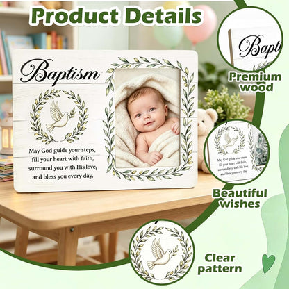 JDAWFWFJ Wooden Baby Baptism Picture Frame