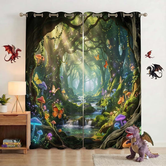 18TH CROZY Whimsical Blackout Curtains for Boys Bedroom 84x84, Kids Forest Room Drapes