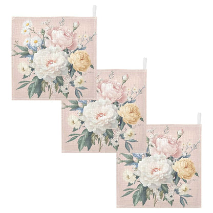 Takiito Elegant Floral Bouquet Muslin Washcloths Set of 3