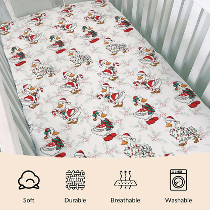 Cstdyfrv Funny Christmas Geese Santa Hat Baby Crib Sheets Winter Holiday Duck Toddler Bed Sheets Cute Festive Farm (photo 3)