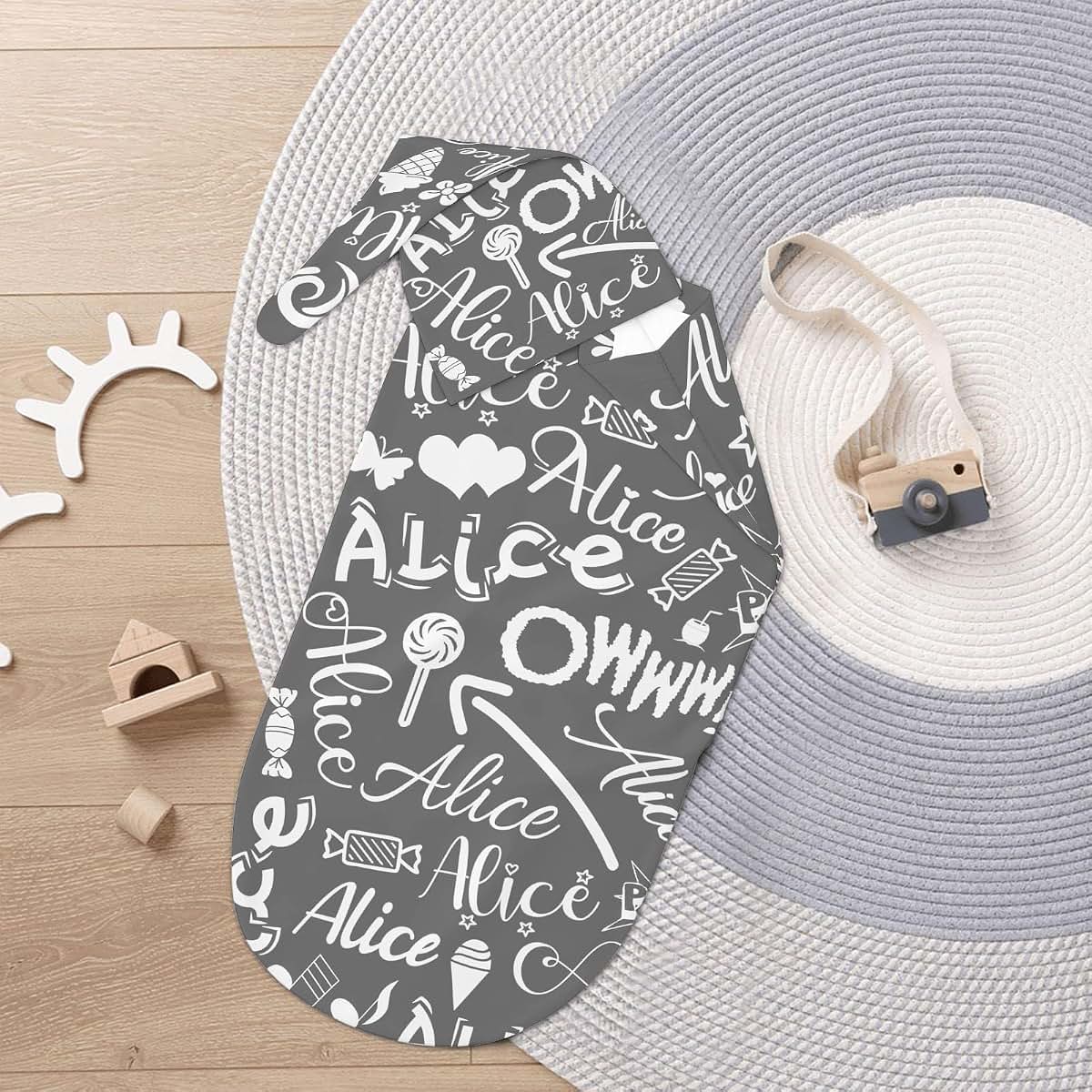 LiSoAkWE Personalized Baby Swaddle Blanket And Matching Hat Set (photo 2)