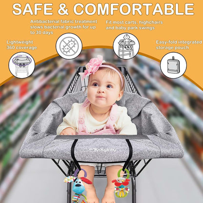 BabyOneStop 2-in-1 Shopping Cart Cover and High Chair Cover for Baby, Cotton, Machine Washable, Gray