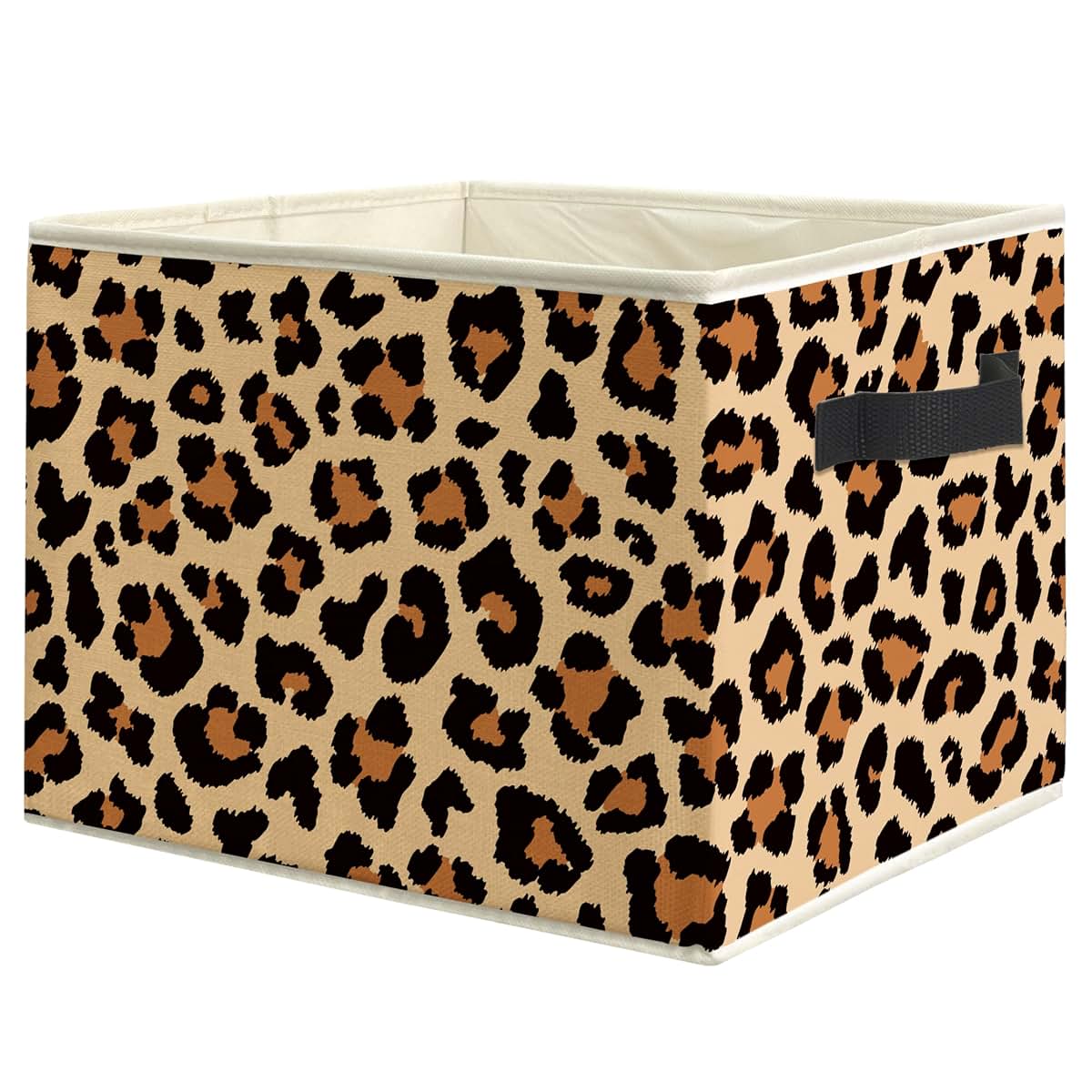 WARDOS Trendy Leopard Storage Bin with Handles, Foldable Linen Fabric Basket for Nursery and Home