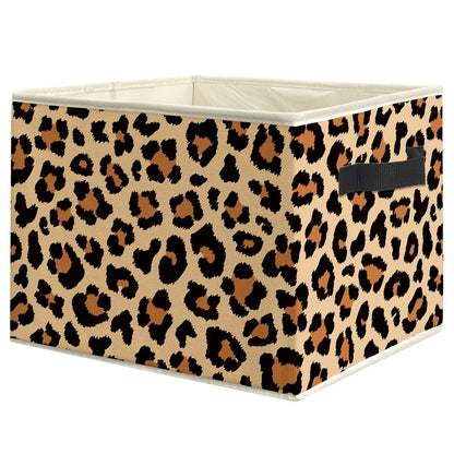 WARDOS Trendy Leopard Storage Bin with Handles, Foldable Linen Fabric Basket for Nursery and Home