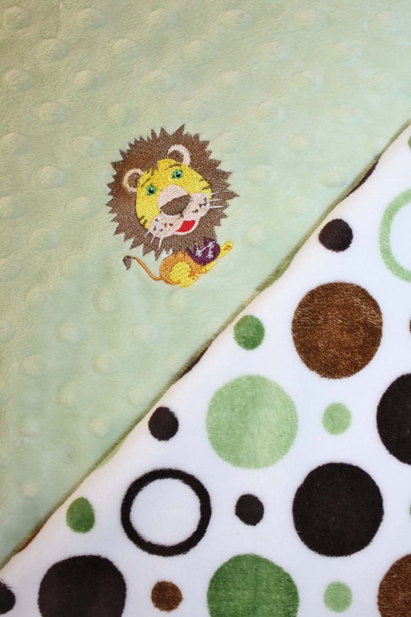 Lil' Cub Hub Minky Blanket, Green Brown Circles Print/Sage Dot