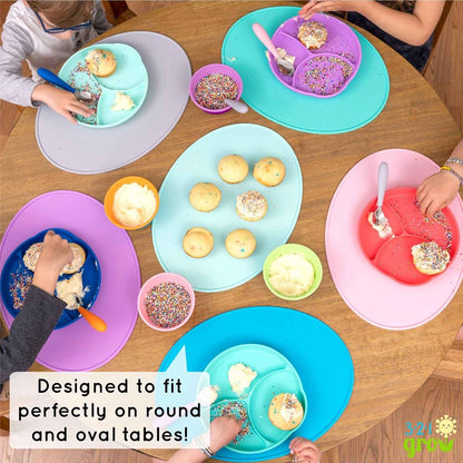 321 Grow Sit with Me Placemat Set, Oval Silicone Non-Slip Feeding Mat, 2 Pack, Cotton Candy
