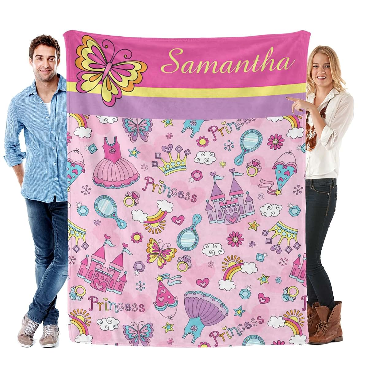 ColorAce Personalized Baby Blanket with Name Custom Baby Blanket for Girls Customized Baby Girl Gifts Soft Plush Fleece