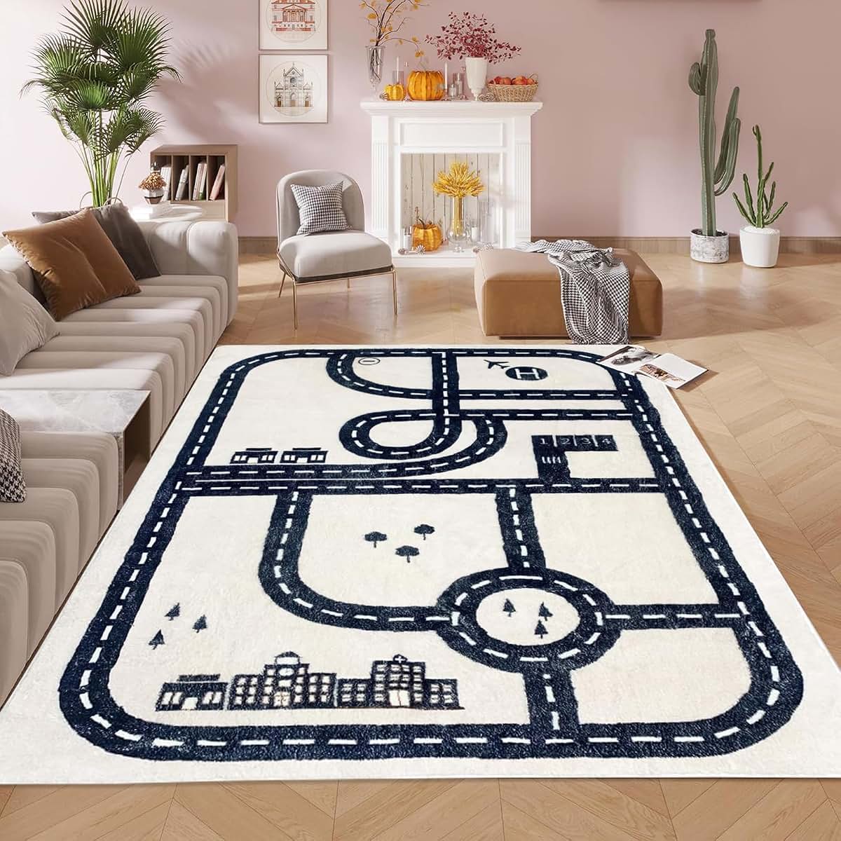 Ustide City Roads Map Tracks Area Rug for Nursery and Living Room